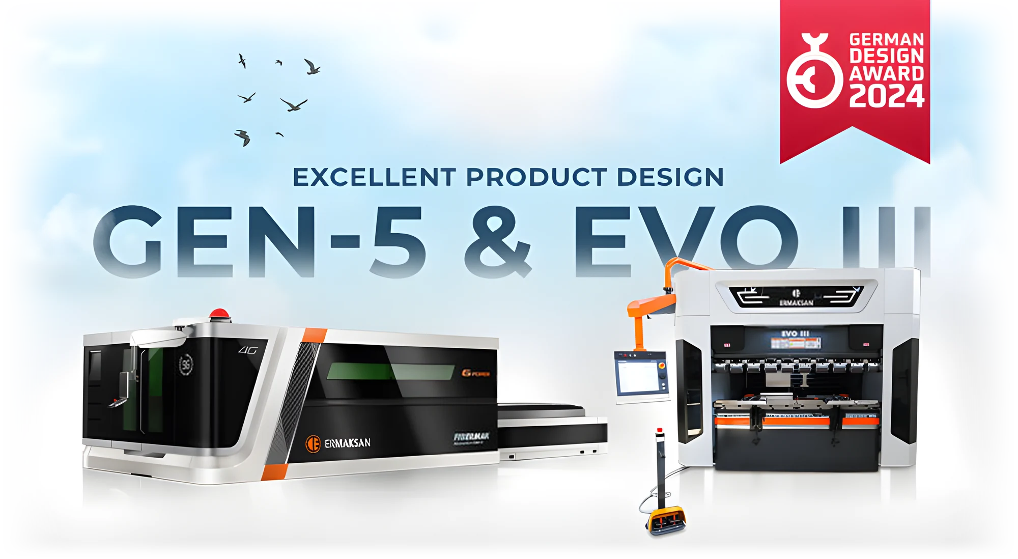 Mașina de tăiat cu laser fibră Fibermak Momentum Gen 5 și presa abkant EVO III Ermaksan, premiate cu German Design Award 2024